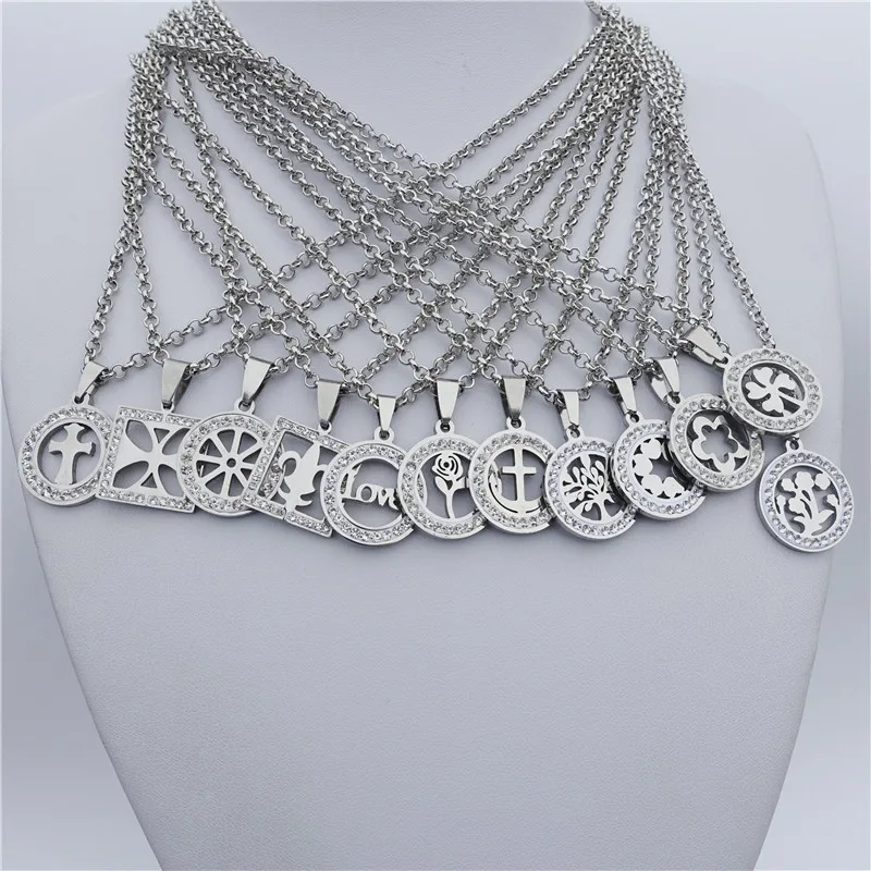 Ожерелье из нержавеющей стали подвеска в виде дикого цветка розы 4 листа клевера