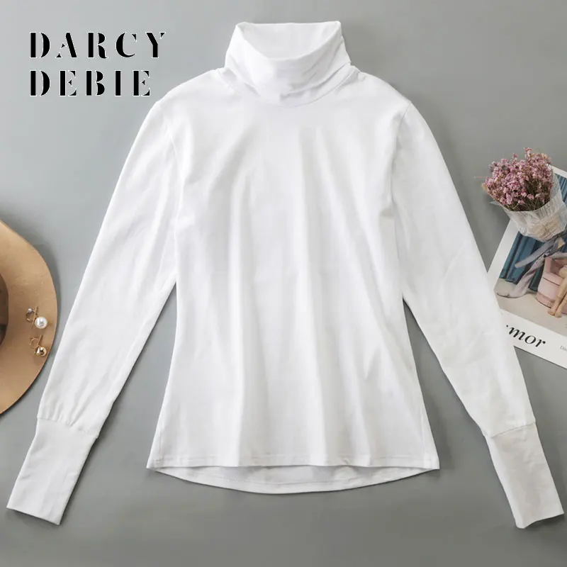 Darcydebie женские футболки с длинным рукавом тонкие Топы Черепаха Шея плюс размер
