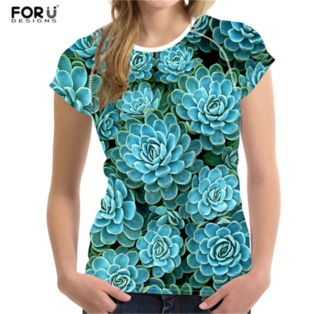 FORUDESIGNS/брендовая футболка для женщин летние футболки с растениями и суккулентами