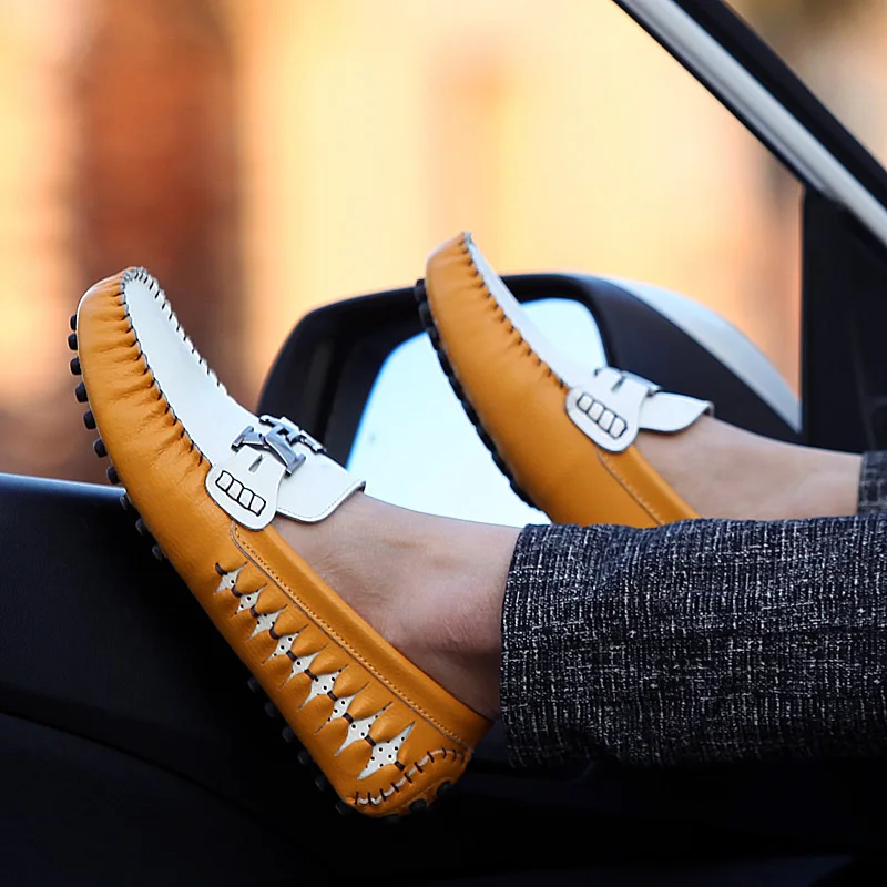 New Fashion Men High Quality Genuine Leather Loafers Luxury Brand Casual Flats Lazy Shoes Lightweigh Moccasins Driving | Обувь
