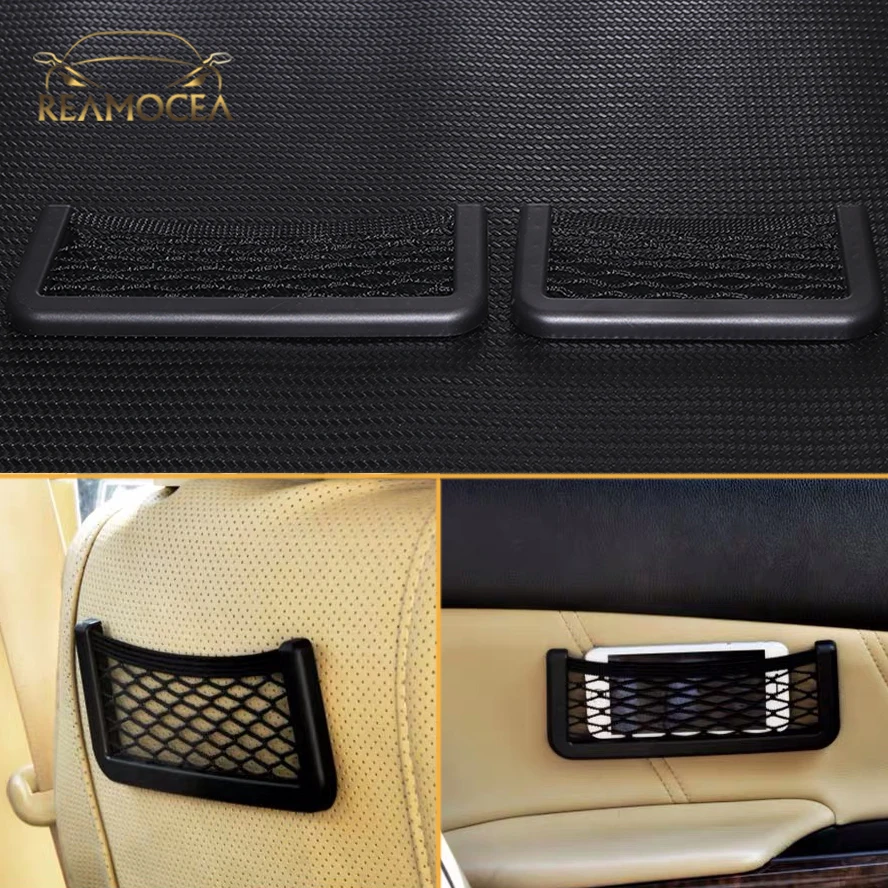 

Reamocea Universal Car Stick-on Seat Side Back Storage Net Bag String Elastic Mesh Bag Mesh Pocket Organizer Adhesive Holder