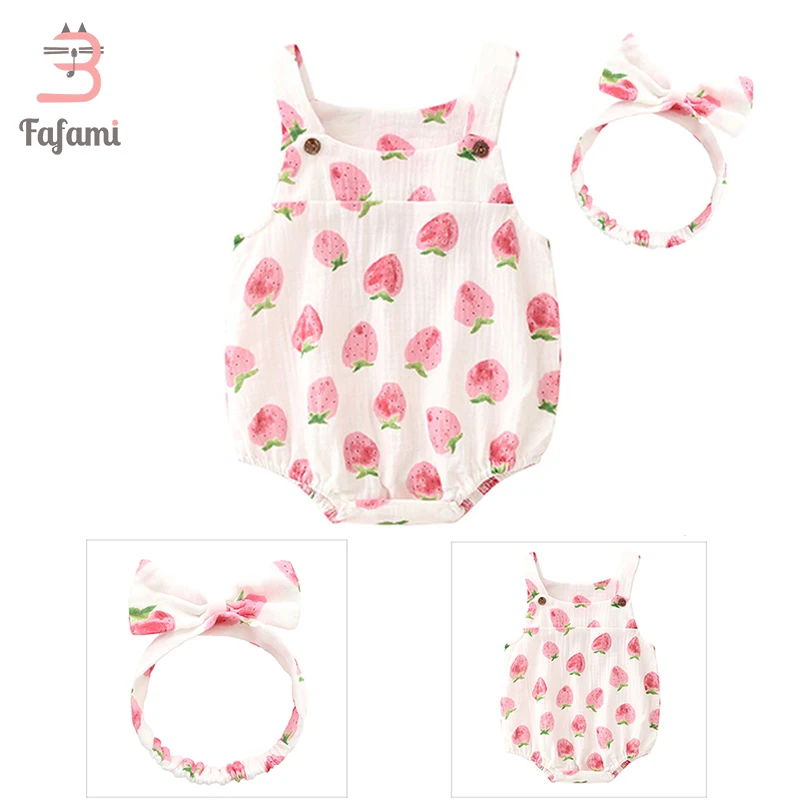 

2 pcs Baby Girl Clothes headband for Newborn baby Bodysuit Tiny Cotton crepe baby girl summer Clothing Bodysuits child jumpsuit