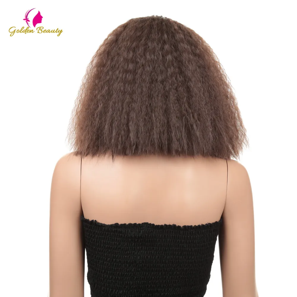 

Golden Beauty 16inch Bob Afro Wigs Short Yaki Straight Lace Front Wig Synthetic hair Kinky Straight wigs For Women