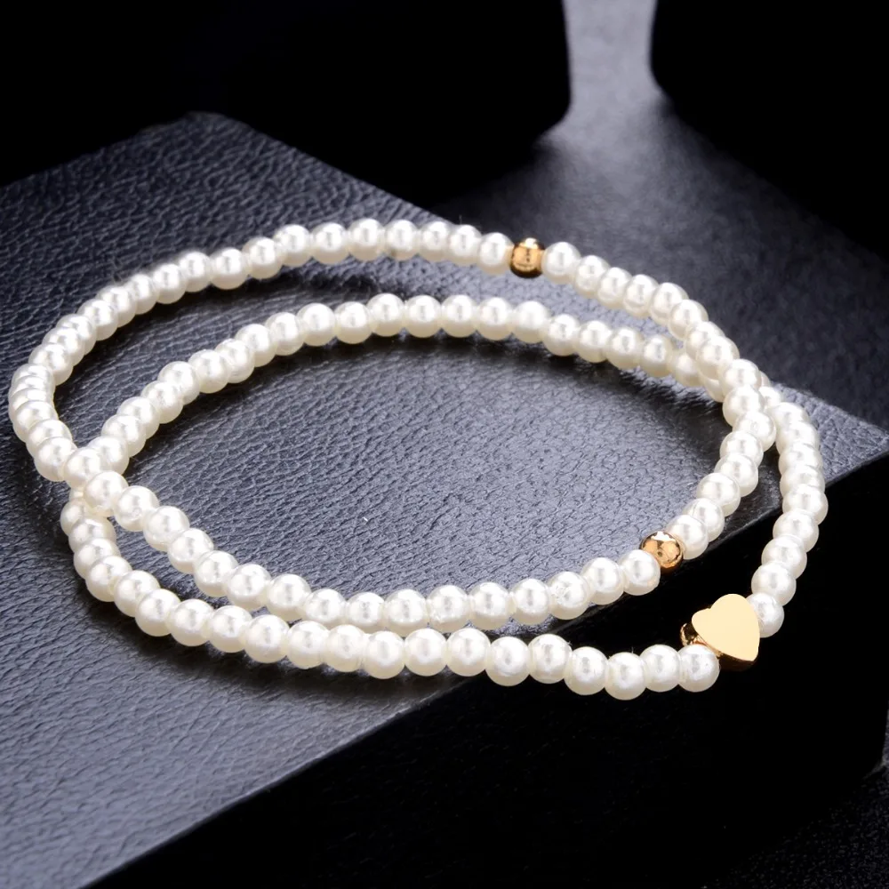 4 Pcs/Set Pearl String Bow Love Bracelet Stainless Steel Stylish Style Cuff Bracelets Personalized Gifts For Friends | Украшения и