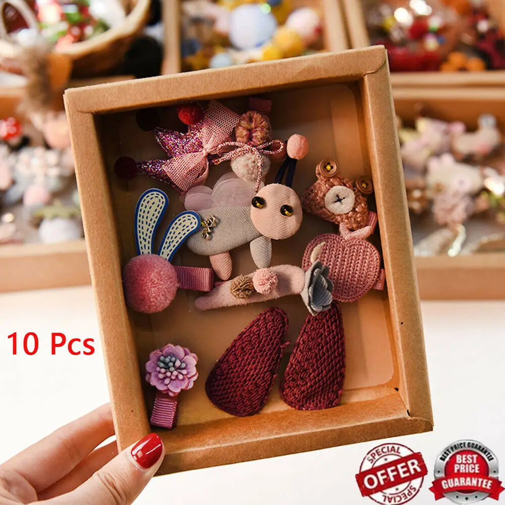 2019 Baby Accessories 10pcs/set Girl Hair Clips Slides Snap Grips Bendy Ladybird Bow Prong Close Shower Kids Gifts | Детская одежда и