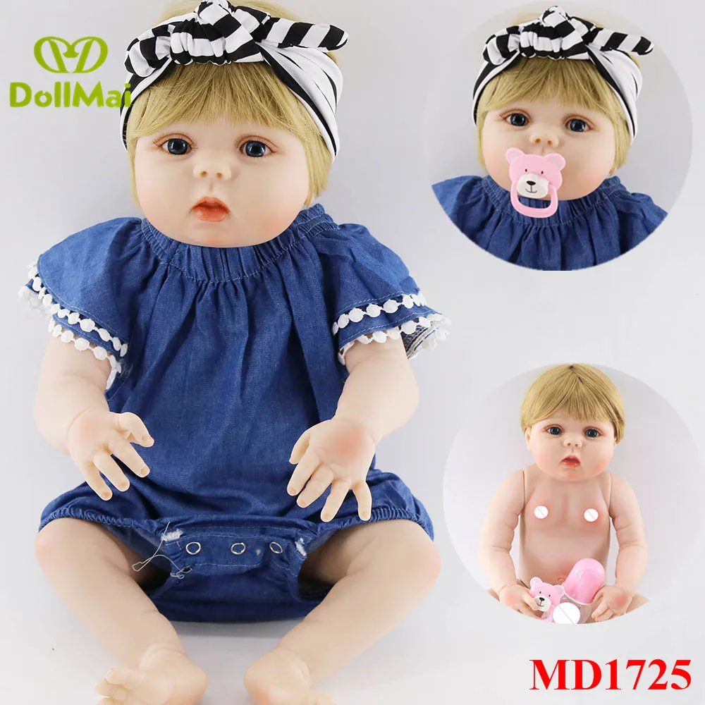 

New real baby dolls 57cm full silicone reborn baby girl doll blond hair wig Bebes reborn menina bonecas can bathe toy doll gift