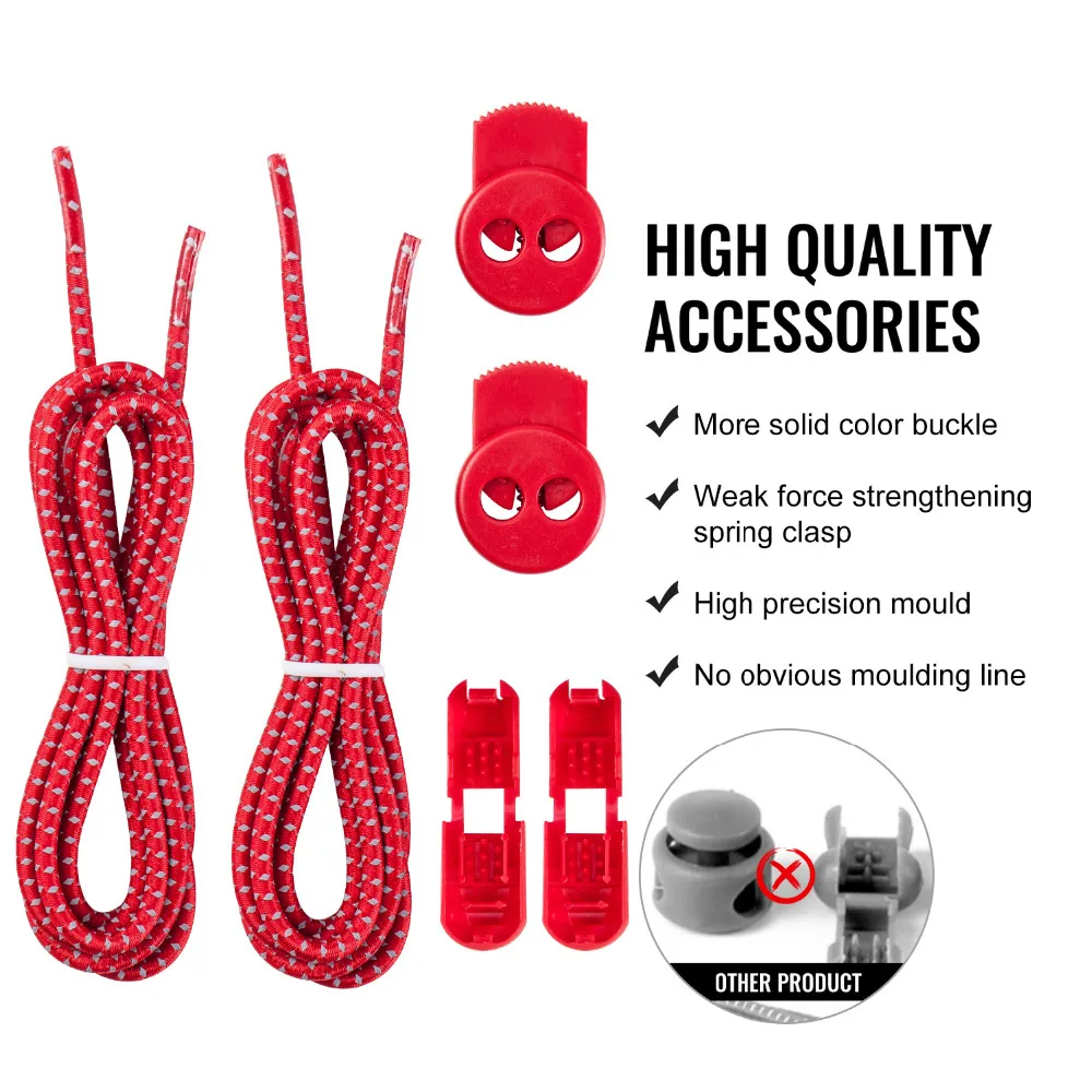 Reflective Lock lace 6 colors a pair Of Locking Shoe Laces Elastic Sneaker Shoelaces Shoestrings Running/Jogging/Triathlon
