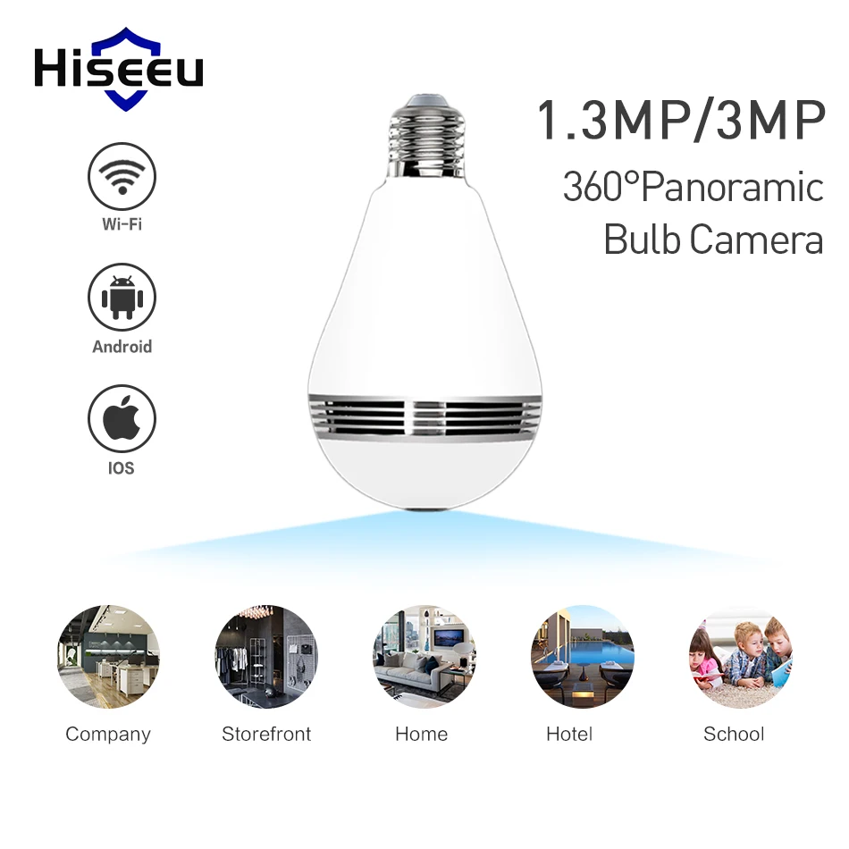 Hiseeu HD 1.3MP/3MP лампа Беспроводная ip камера 360 градусов рыбий глаз CCTV 3D VR Домашняя