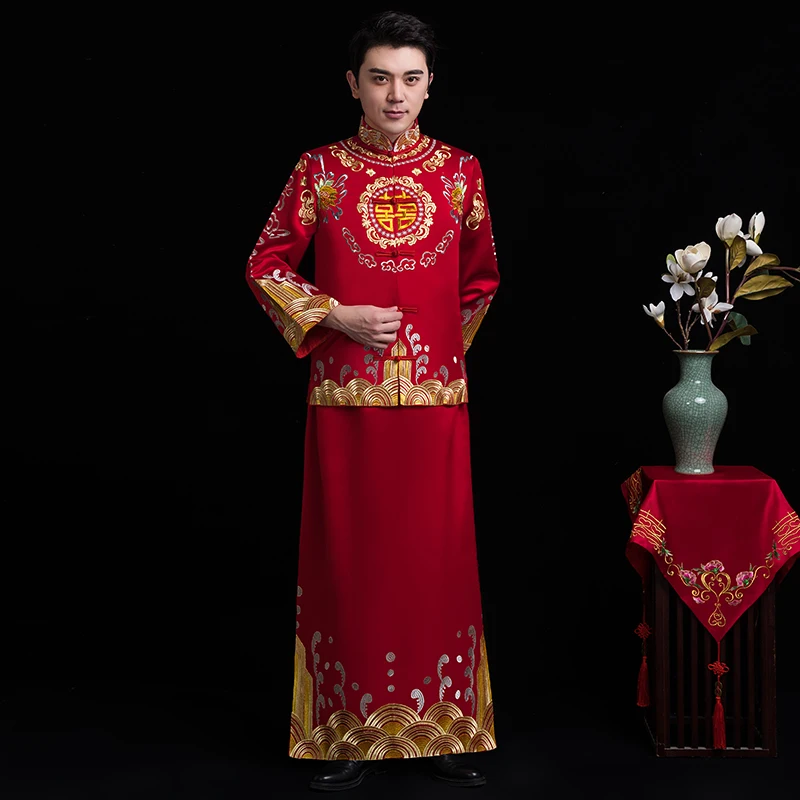 Мужской красный cheongsam восточные мужские костюмы в китайском стиле платье жениха