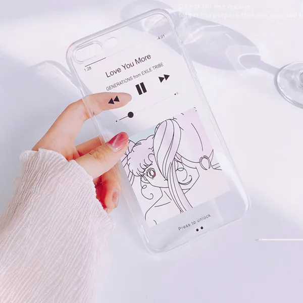 Плеер Сейлор Мун Kawaii чехол для iPhone X XS прозрачные чехлы 7 6 6s 8 Plus Мягкий симпатичный