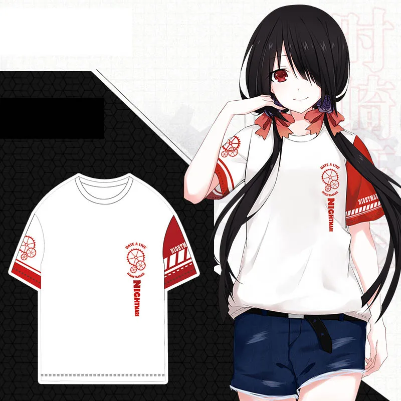 DATE A LIVE футболка Аниме Tokisaki Kurumi косплей футболки летняя футболка с коротким рукавом топы Мужские хлопковые футболки