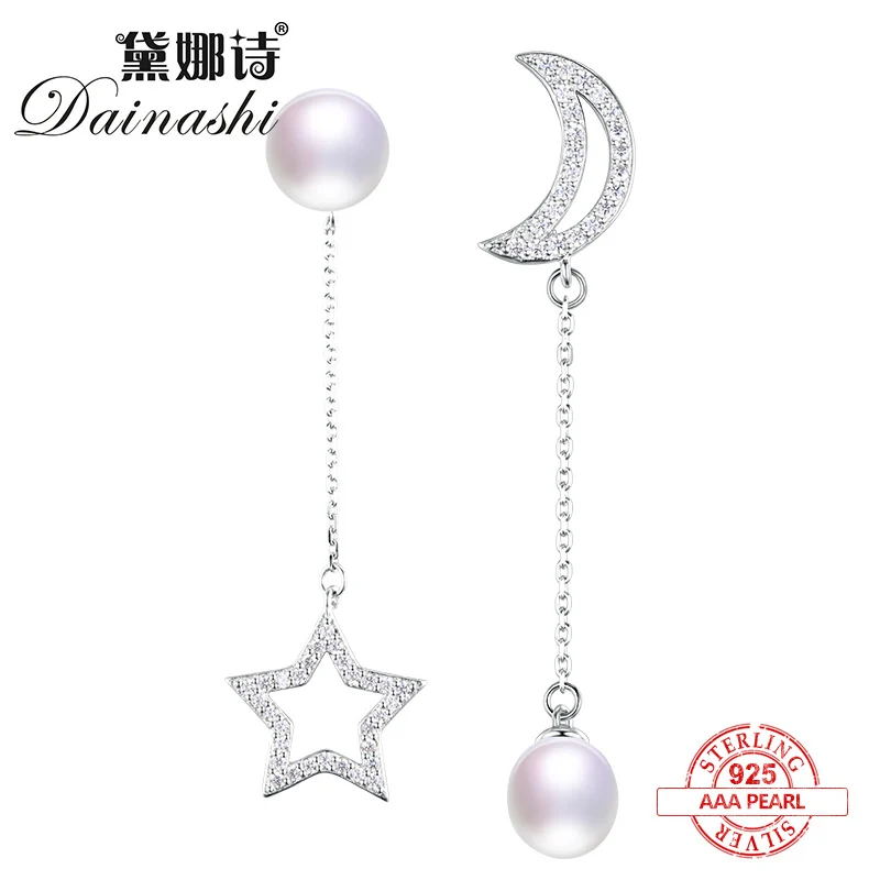 Dainashi 925 серебряные серьги звезда Луна Стиль сверкающие длинные золотые и два