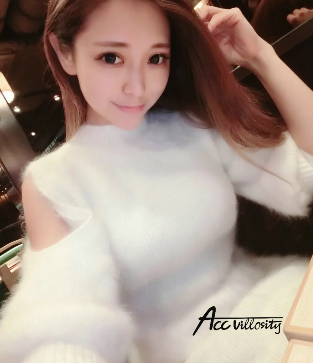 

genuine mink cashmere sweater women pullovers knitted Leakage shoulder half sleeve free shipping