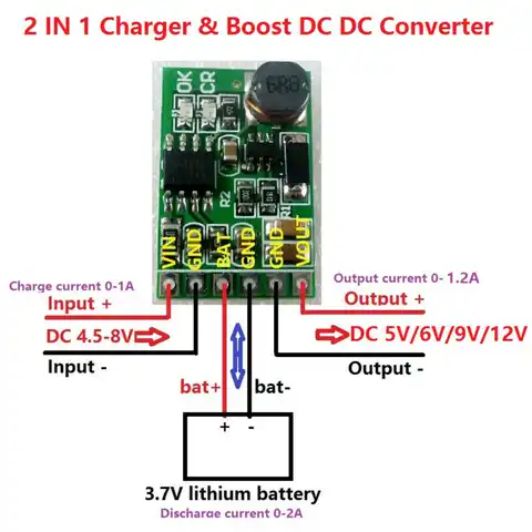 Зарядное устройство 2 в 1 4,2 в и 5 в 6 в 9 в 12 В Dis, плата зарядного устройства, преобразователь постоянного тока, Повышающий Модуль 18650 UPS