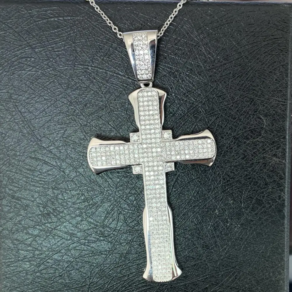 Sparkling Vintage Jewelry Hot Sale 925 Sterling Silver Pave White Clear 5A Cubic Zirconia Cross Pendant Women Wedding Necklace | Украшения