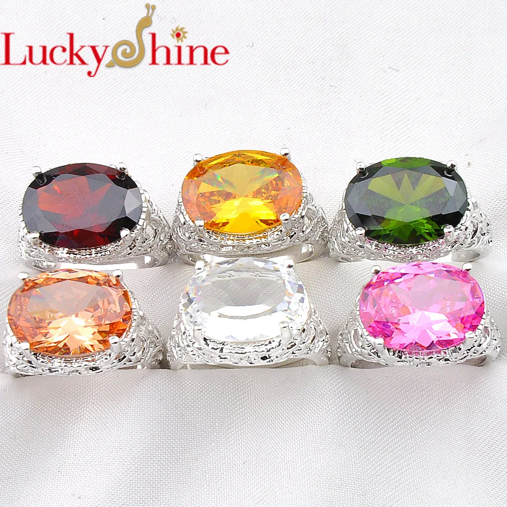 LuckyShien/6 шт./лот кольца с кристаллами и цирконием ретро серебряные женские 16*12 мм