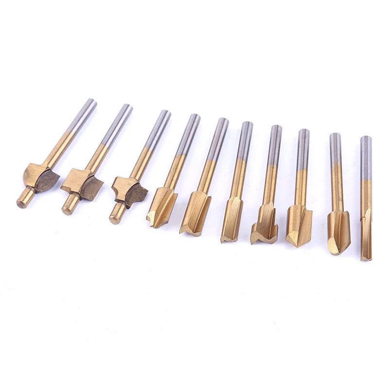 10pcs /Set 1/8&quot HSS Wood Router Bits Files Titanium Coated Mini 3mm Cutter Milling Fits Rotary Carpenter Tool #87871 | Инструменты