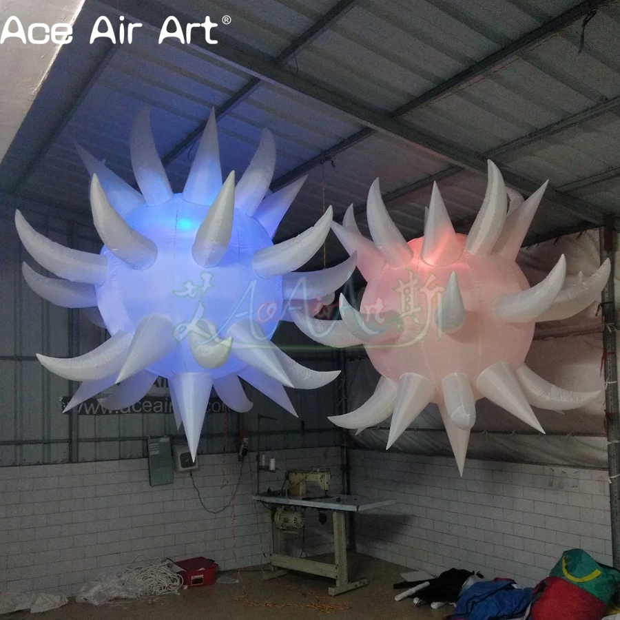 

2 PCS Inflatable Led Lighting Sea ​​Urchin with Curved Cone Sphere Ball Spikes Model with Tusks for Decoration
