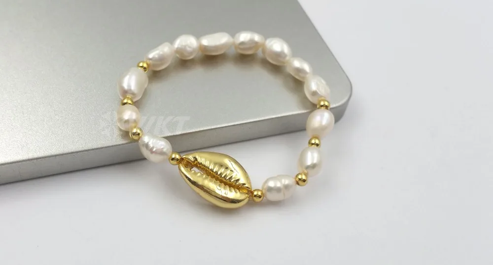 WT-B458 Cowrie& Pearl Браслет Ручной Работы Золотая или Золотая отделка подвеска с Каури с жемчугом Шарм женские ювелирные изделия с бриллиантами