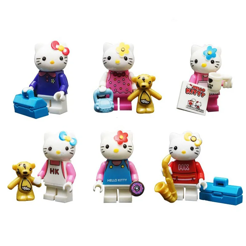 6 шт. hello kitty сборка кирпичей игра-головоломка игрушка мини-модель строительные