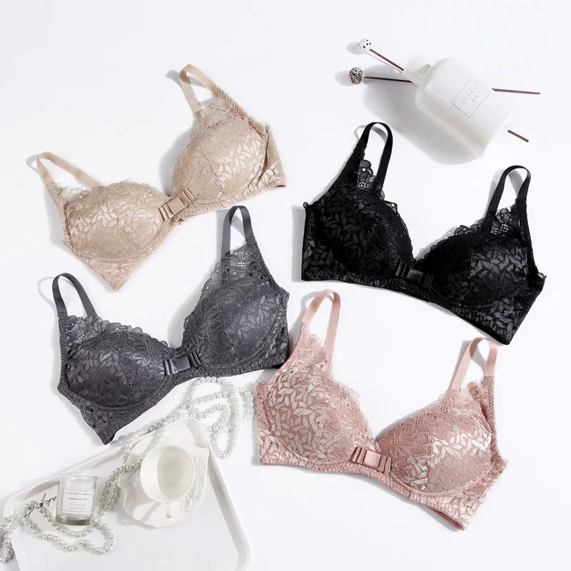SuyaDream Women Bra Set 100%Natural Silk Lining and Lace Wire Free Bras Everyday lingerie set 2020 New Black Beige