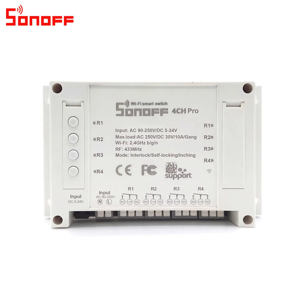 Itead Sonoff 4CH Pro Wifi переключатель 4 банда инчинг самоблокирующийся Блокировка WiFi RF управление Умный переключатель приложение пульт работает с Alexa