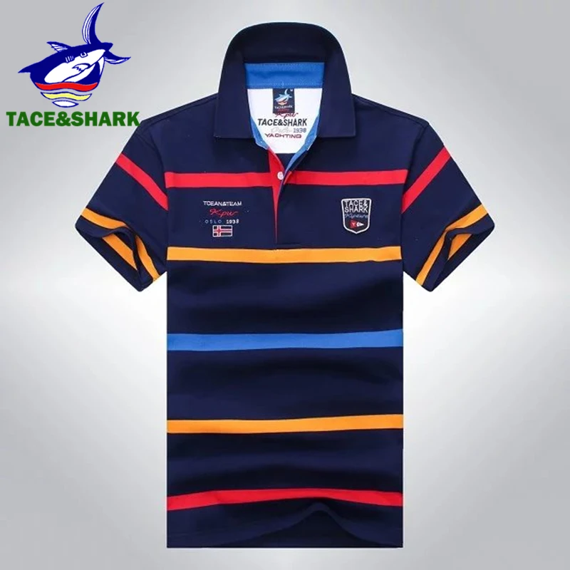 Бренд TACE& SHARK,, летняя повседневная полосатая рубашка поло, модная рубашка Shark Camisa Masculina, мужские рубашки поло, одежда Homme 3XL