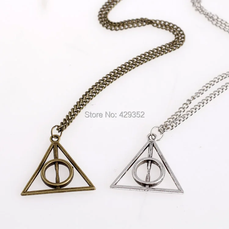 36 шт/лот фильм Гарри Луна Deathly Hallows Ожерелье фильм Мода длинная цепь треугольное ожерелье
