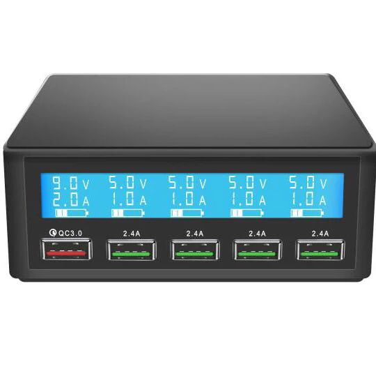 5 портов LCD USB QC 3 0 быстрое зарядное устройство 5V 10A AC 100 240V напряжение тока дисплей