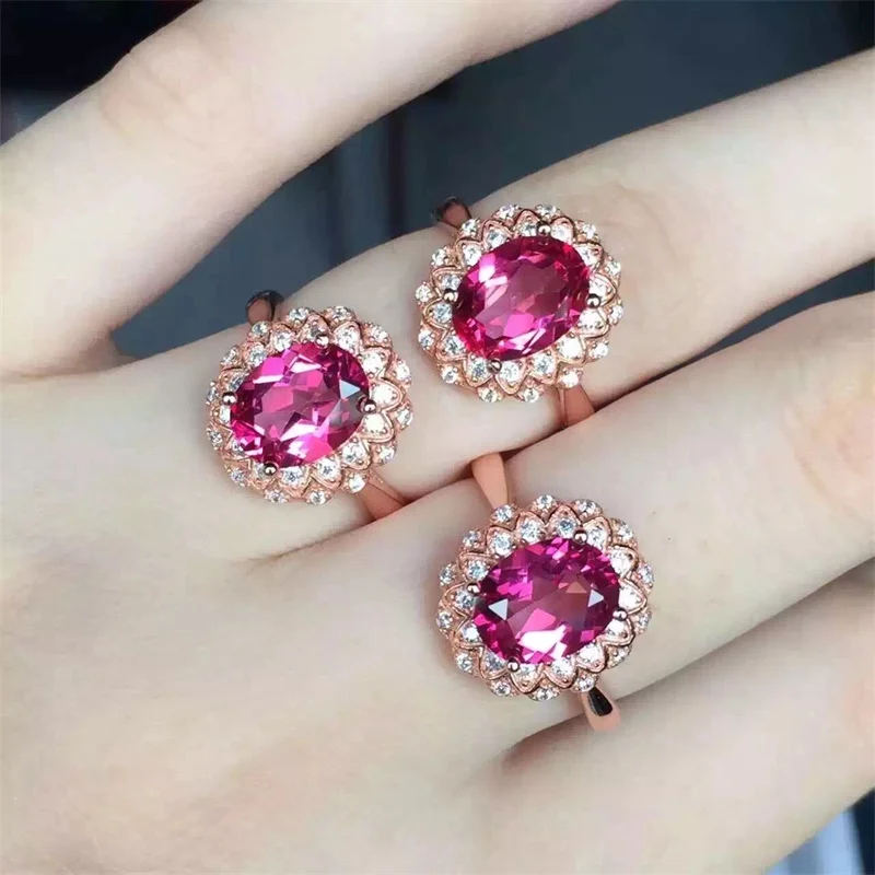 Серебряные кольца SHIQING с натуральными драгоценными камнями 100% розового цвета