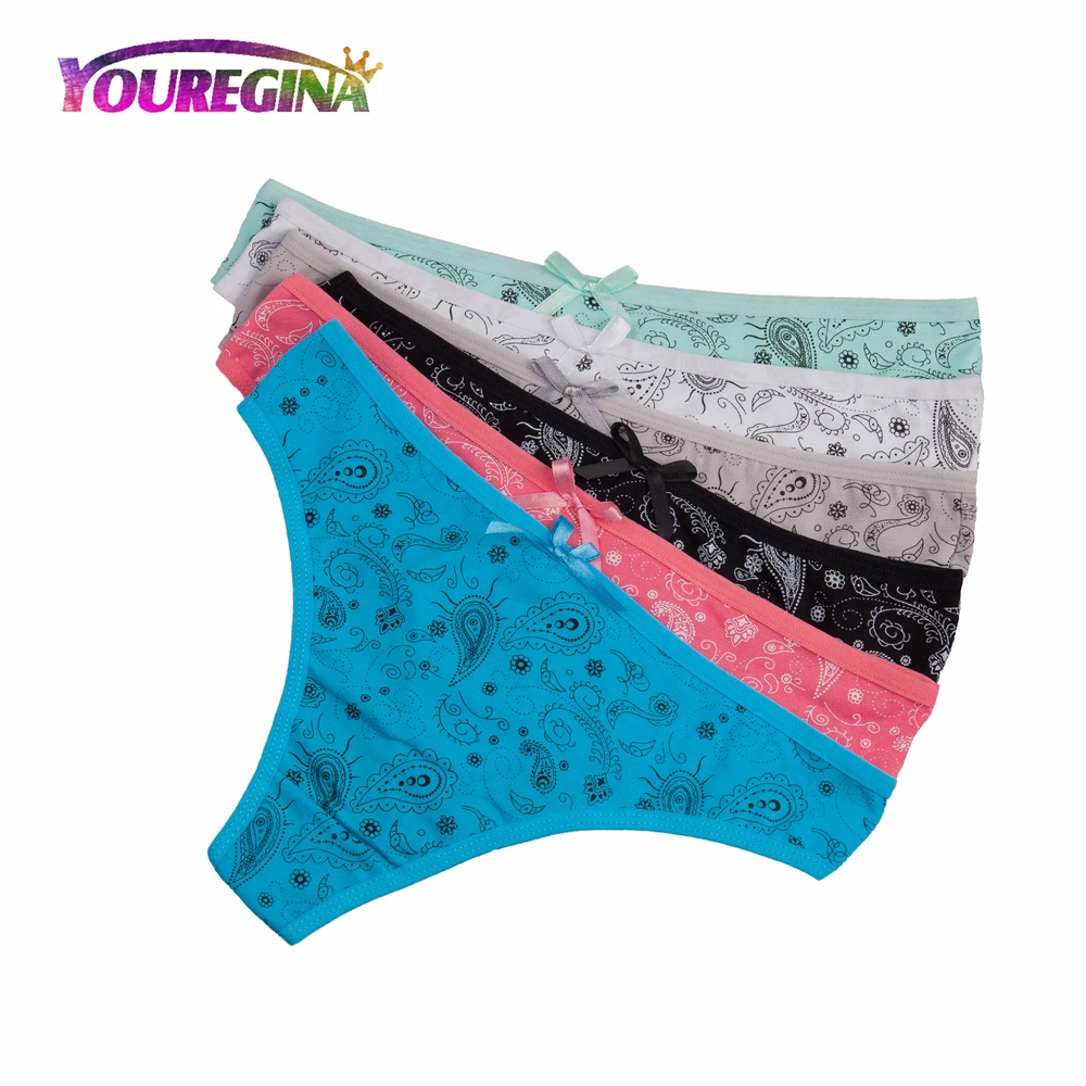 YN7345--Random color YOUREGINA, женские сексуальные стринги, нижнее белье, хлопковые трусики, милый цветочный принт, дамское нижнее белье для женщин, 6 шт./партия - Цвет: YN7345--Random color