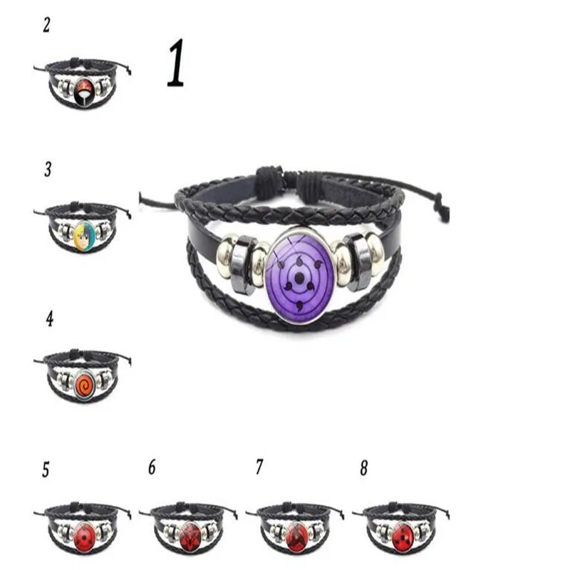 Uchiha Clan Rinnegan Sharingan Eye Bracelet Anime Naruto Braided Leather Bracelet Cosplay Jewelry A912