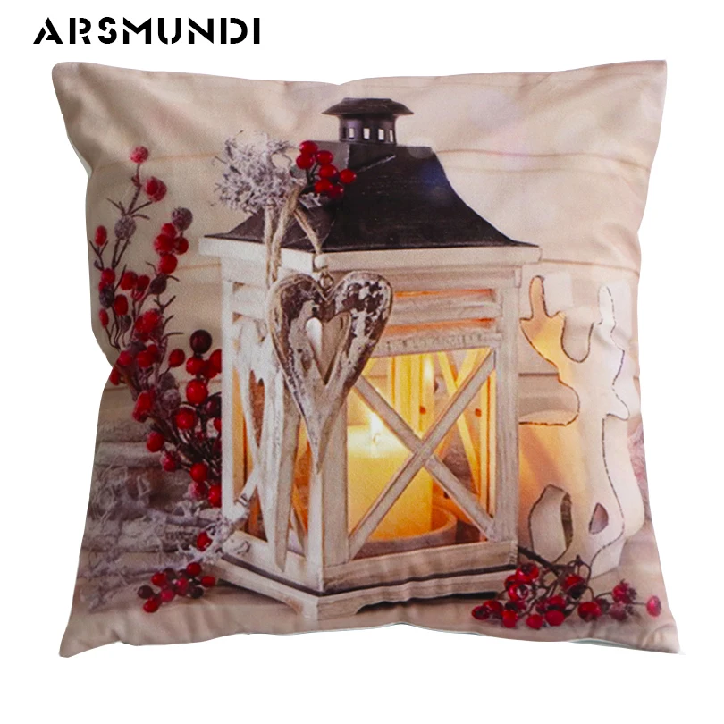 

Christmas Cushion Cover Polyester Vintage Home Use Pillow Cover Snowman Castle Romantic Pillow Cover For Living Room Sofa