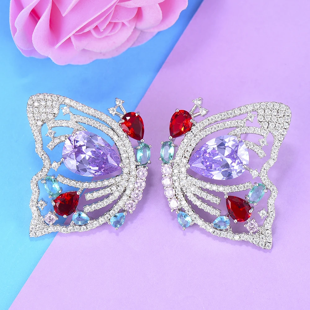

Korean Fashion Women brincos Lover Anniversary Gift Bridal Wedding Luxury Butterfly Stud Earrings Clear Shiny Charm Top CZ