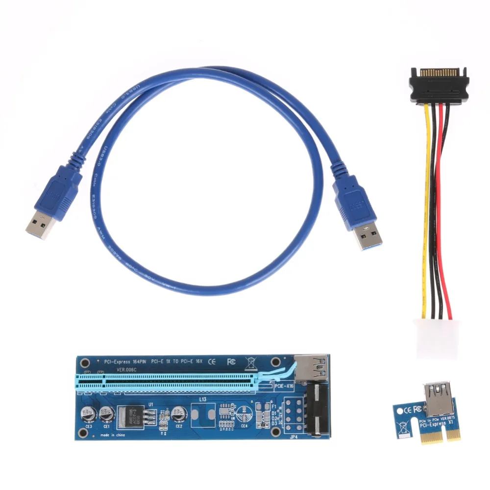 Pico PSU VER006 PCI-E Riser Card PCIE 1X 16X Удлинительный адаптер 60 см USB 3 0 кабель SATA 4Pin Molex Power для