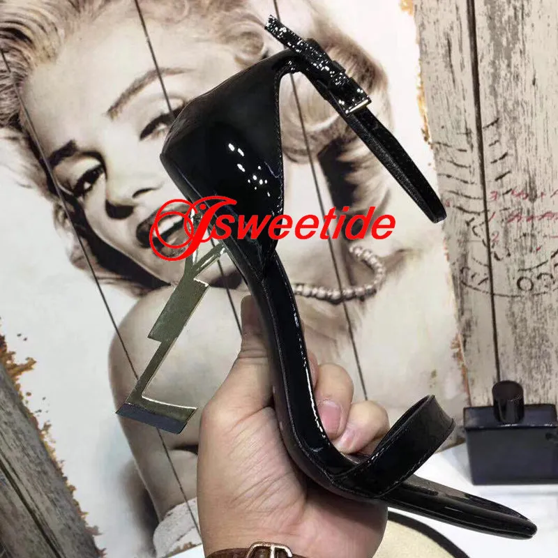 A2 Fashion Patent leather Sandals Women Genuine Leather Strap Heels Woman Handmade High Quality Lady Wedding Party Sandals Shoes - Цвет: A2
