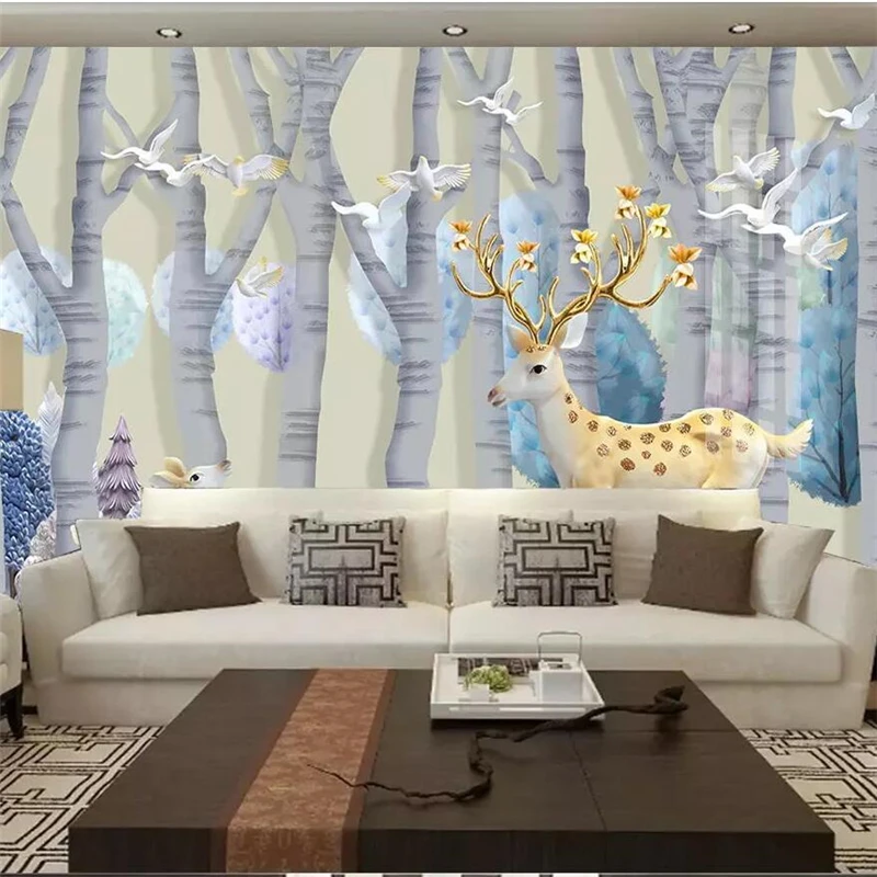 

wellyu New Chinese-style hand-painted elk far mountain TV background wall custom large mural green wallpaper papel de parede