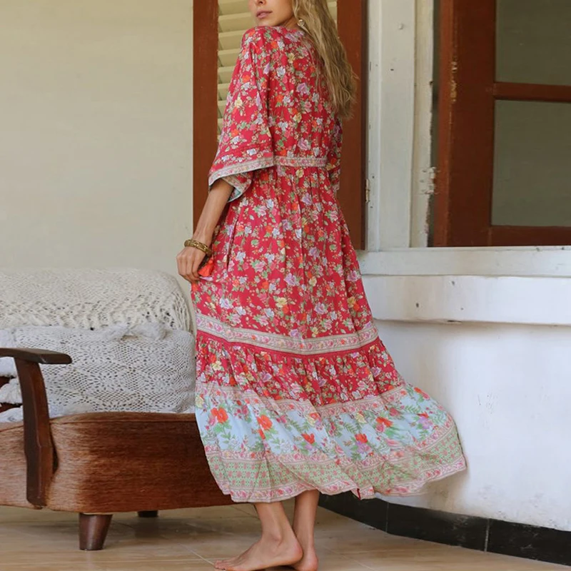 Женское летнее пляжное платье с рукавом 3/4 модный свободный купальник цветочным