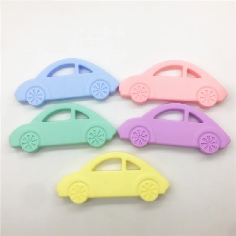 Chenkai 10PCS BPA Free Silicone Car Teether Baby Shower Pacifier Dummy Pendant Nursing Jewelry DIY Sensory Toy Candy Color