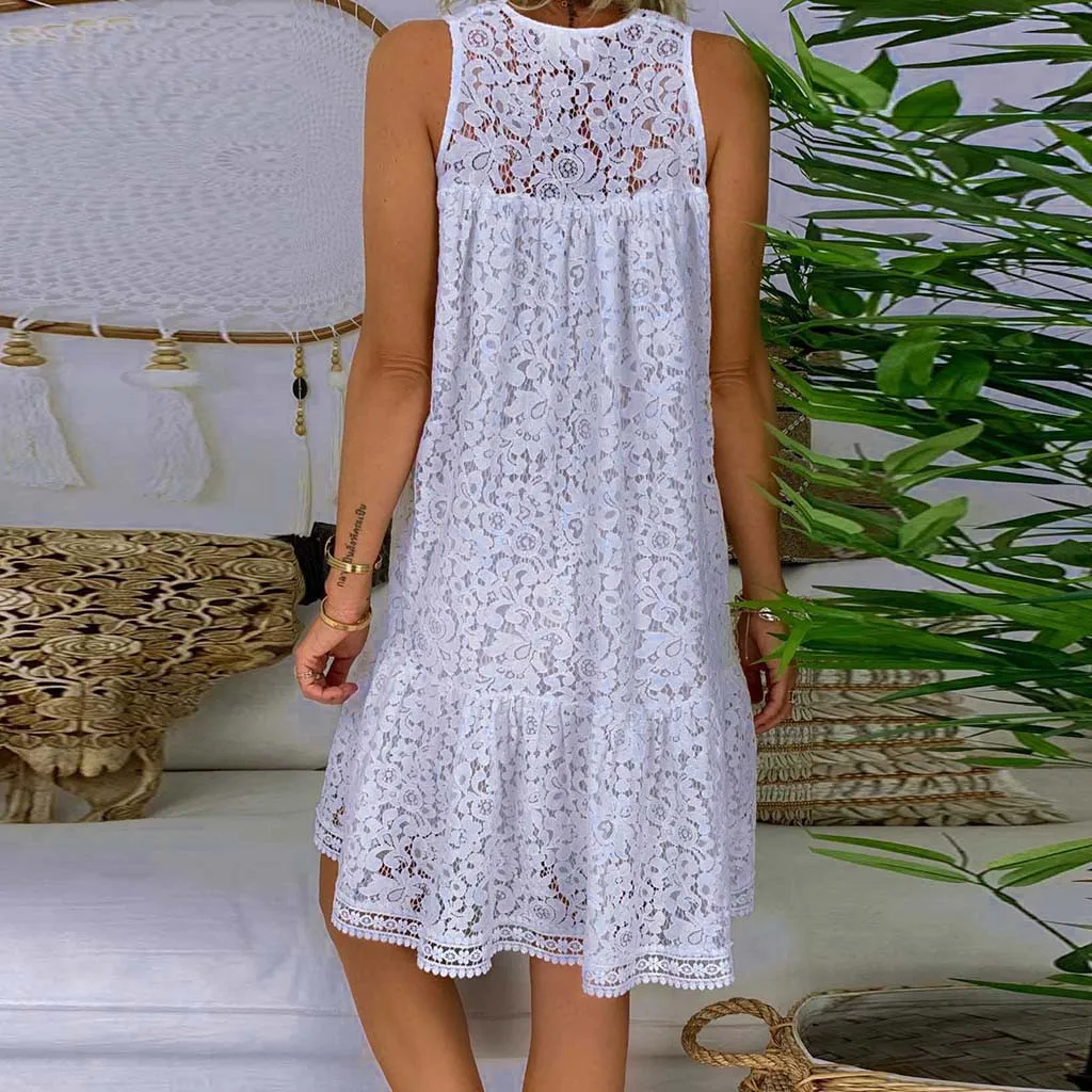 Женское кружевное платье без рукавов Boho повседневное пляжное с треугольным