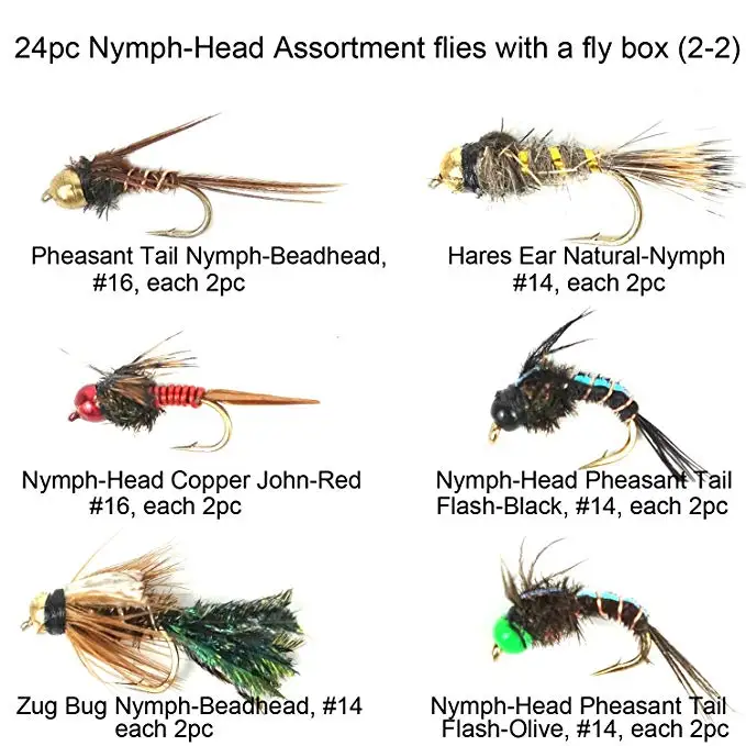 

Aventik Assortment 12 Nymph-Head Assortment Collection, Nymph-Head Prince, Pheasant Tail Flash, Zug Bug Nymph-Beadhead, Hares