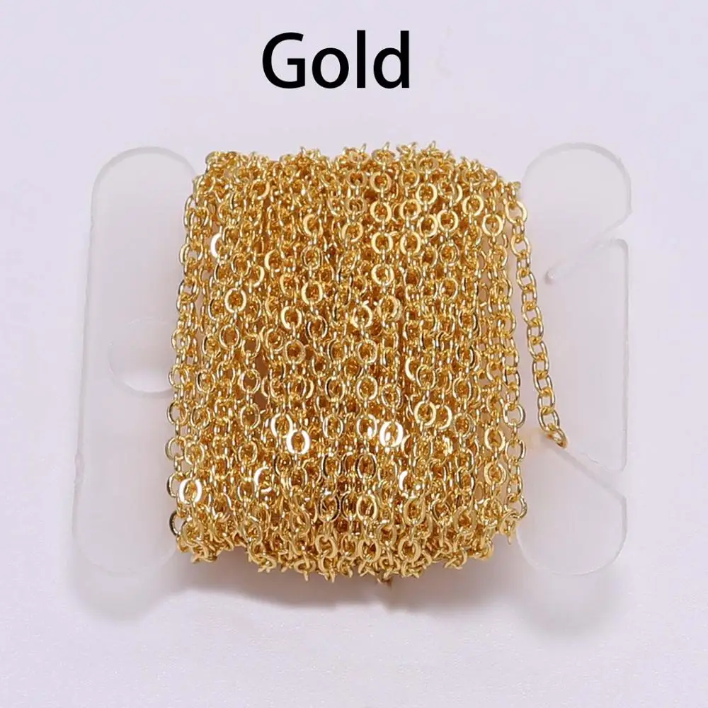 Gold 5 м/лот 1,5 2,0 2,5 мм золото серебро бронза овальная запонка Цепочки и ожерелья цепи оптом Латунь для самостоятельного изготовления ювелирных изделий материалы фурнитура - Цвет: Gold