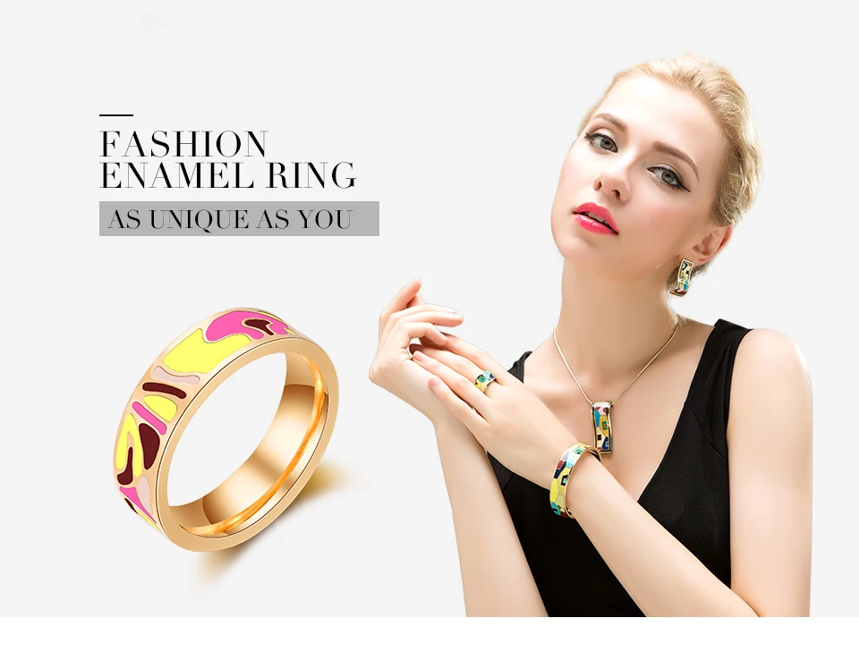 R& X Bijoux Femme, керамическое кольцо с эмалью, повседневное/Спортивное кольцо для влюбленных, 18 k, 6 мм, кольца из нержавеющей стали, изящные вечерние ювелирные изделия для женщин
