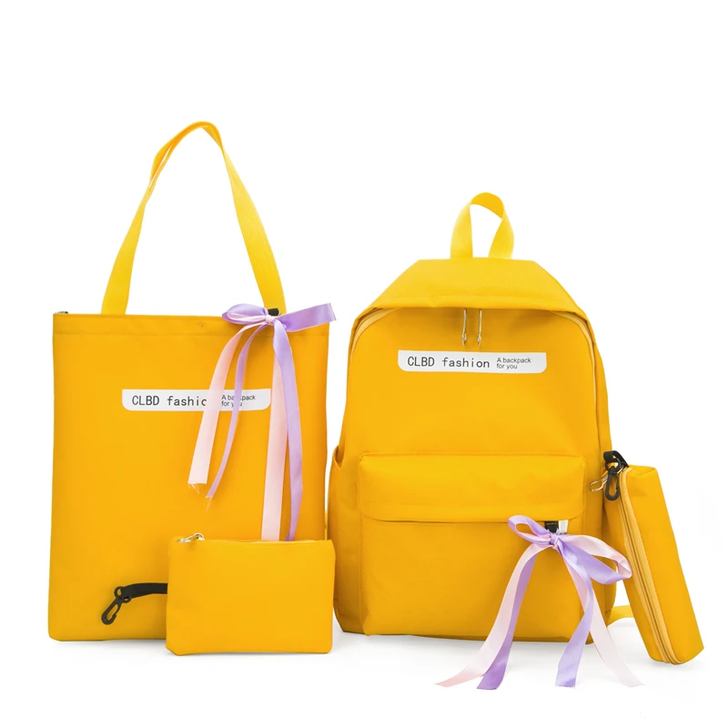 78yellow 4 комплекта/шт Женский нейлоновый рюкзак, женские школьные рюкзаки с лентами, школьный ранец для девочек-подростков, Студенческая сумка для книг, Женская ранец - Цвет: 78yellow