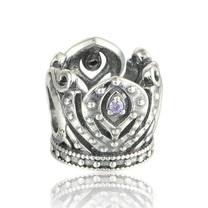 

New Arrival Cartoon Anna Crown With Purple CZ Charm Beads Real 925 Sterling silver jewelry Suitable for Pandora Charm Bracelets