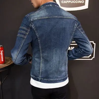 Мужская джинсовая приталенная куртка модная на молнии большие размеры 3xl chaquetas