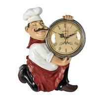 vintage wall clock home decoration resin chef statue watch mute quartz clock for living room kitchen wall decor hanging clock