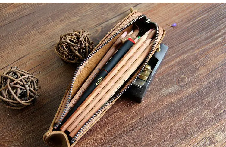 Многофункциональная винтажная сумка для ручек из натуральной воловьей кожи