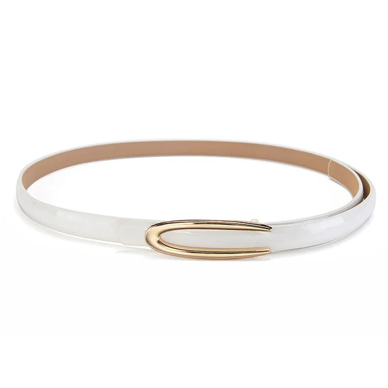 Женский тонкий ремень из лакированной кожи с U образной пряжкой|Женские ремни| |