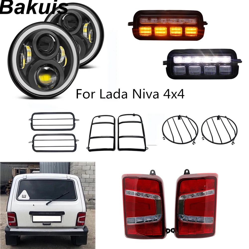 Для Lada Niva 4X4 светодиодный Габаритные огни дым/красный задний фонарь + 7 дюймов фары